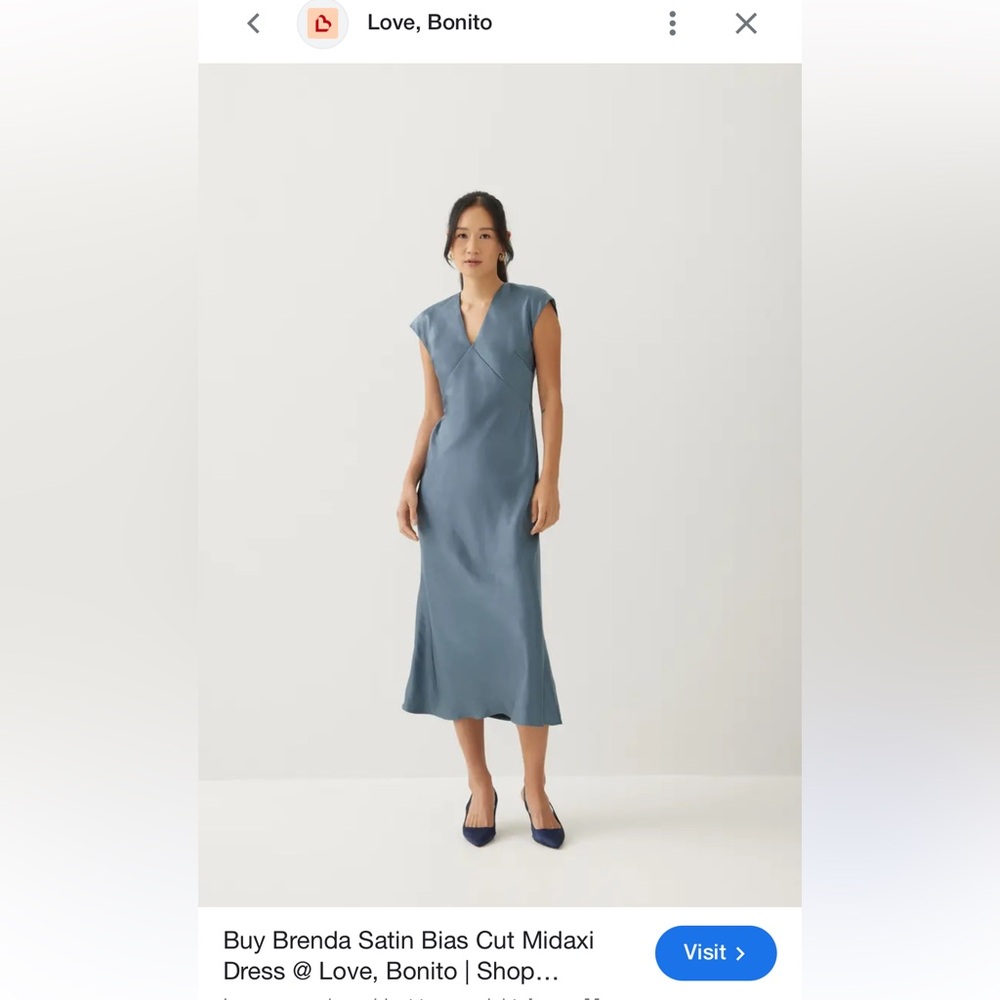 Love Bonito Brenda Satin Bias Cut Dress in Steel Blue Ankle Length Small US 4
